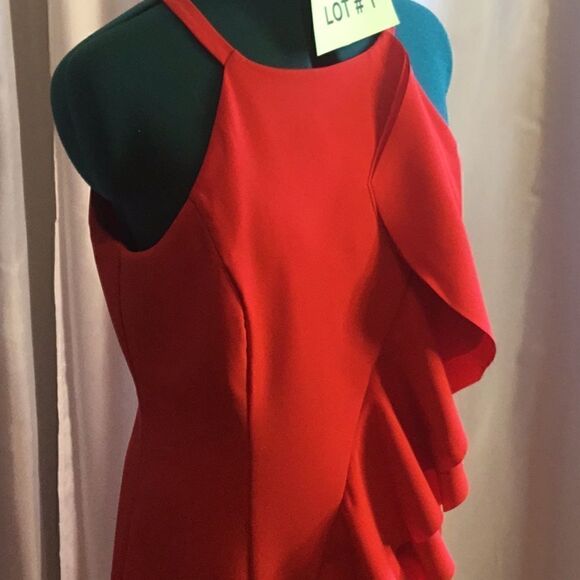 Sexy sleeveless red dress with front ruffle in size 14 by VINCE CAMUTO - Picture 7 of 14